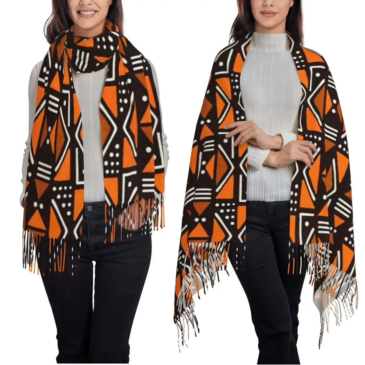 Customization African Bogolan Africa Ethnic Tribal Art Scarf Tassel Scarves For Women Soft Warm Shawls And Wraps Long Fall Winte