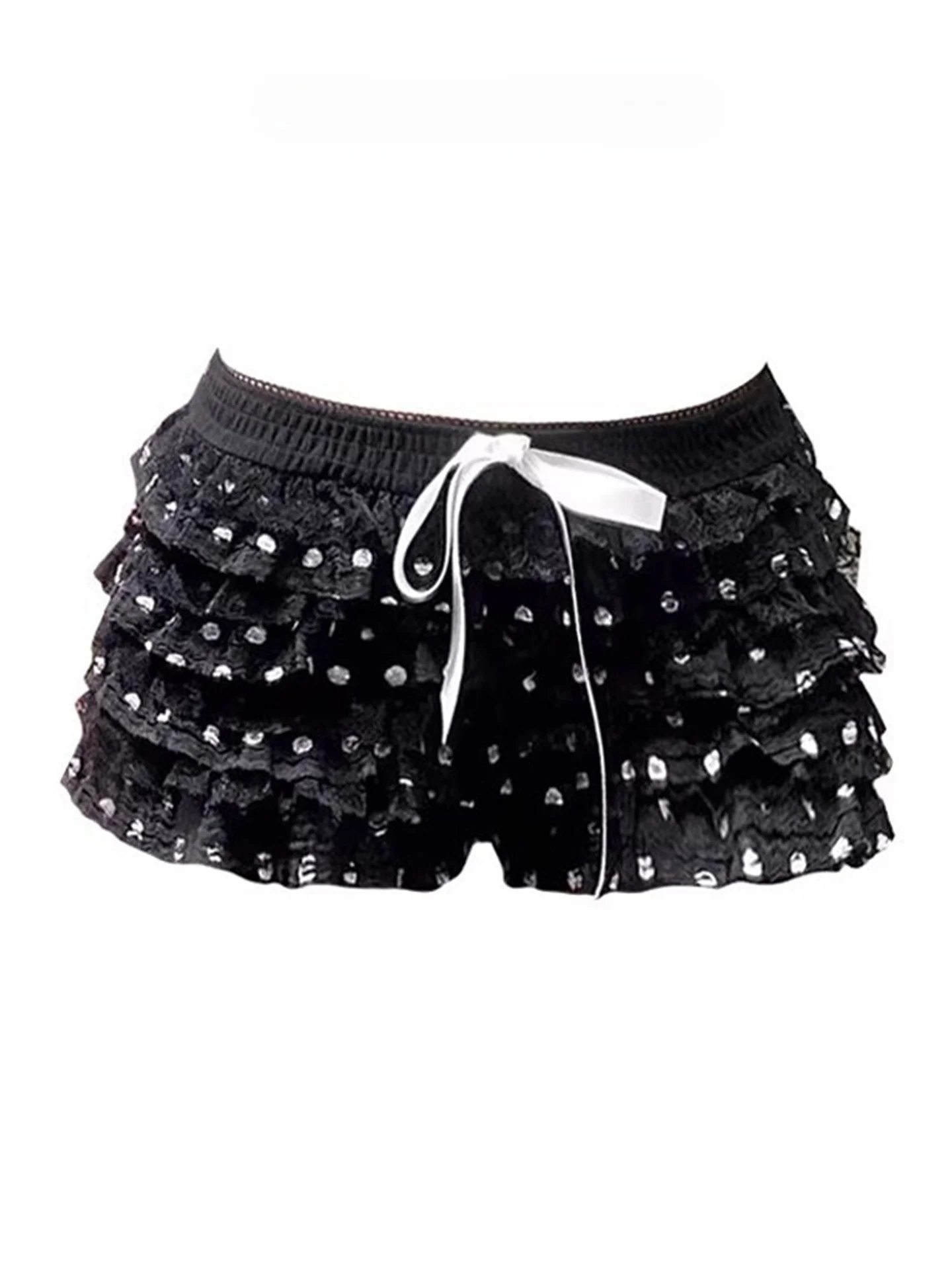 

Короткая женская летняя юбка с низкой талией, кружевом, в горошек, с узлом, многоярусная, пышная, средней длины, в винтажном стиле, для повседневной носки