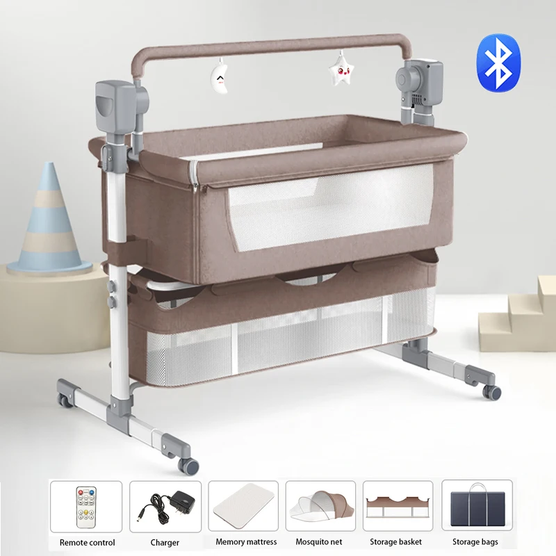 Bluetooth Elektrisches Babybett Babywiege Kinderbett Automatisch Schaukelndes Säuglingsbett Fernbedienung Timer Tragbares Babybett