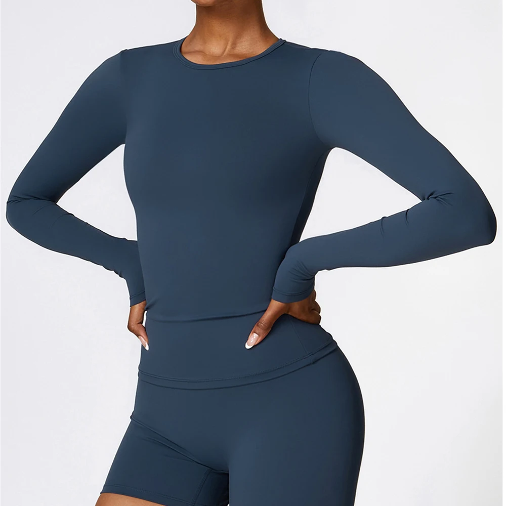 T-shirts de yoga, hauts de sport unis pour femmes, manches longues, pour la gym, l'entraînement, la course, sexy, nombril apparent, séchage rapide, vêtements de sport fitness