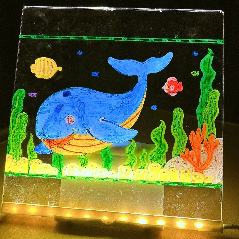 Tablero de notas LED con colores, dibujo acrílico brillante con tablero de borrado en seco iluminado con soporte como letra de notas brillante