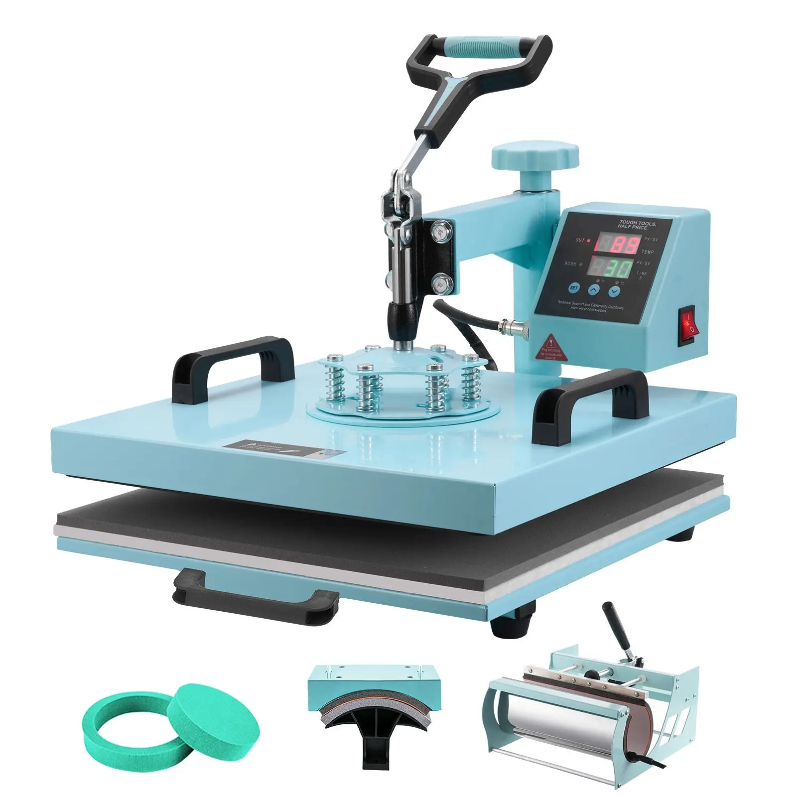 Heat Press Machine, 15 x 15 inch, 5 in 1 Heat Transfer Machine with 30 oz Tumbler Press, 360° Swing Away T-Shirt Pressing, Digit