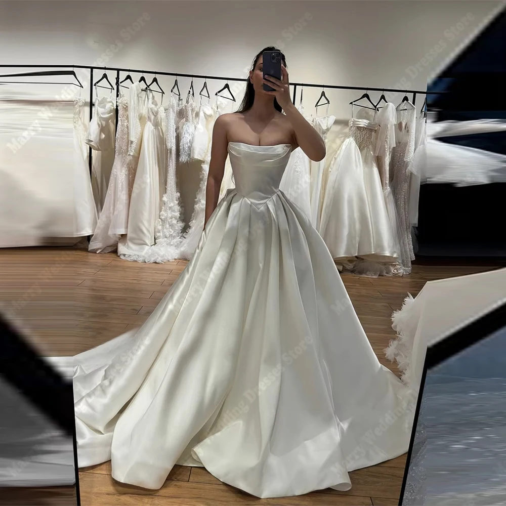 

Elegant A-Line Satin Wedding Dresses Sexy Strapless Sleeveless Bride Gowns Princess Vestidos De Noiva For Women Customized 2026