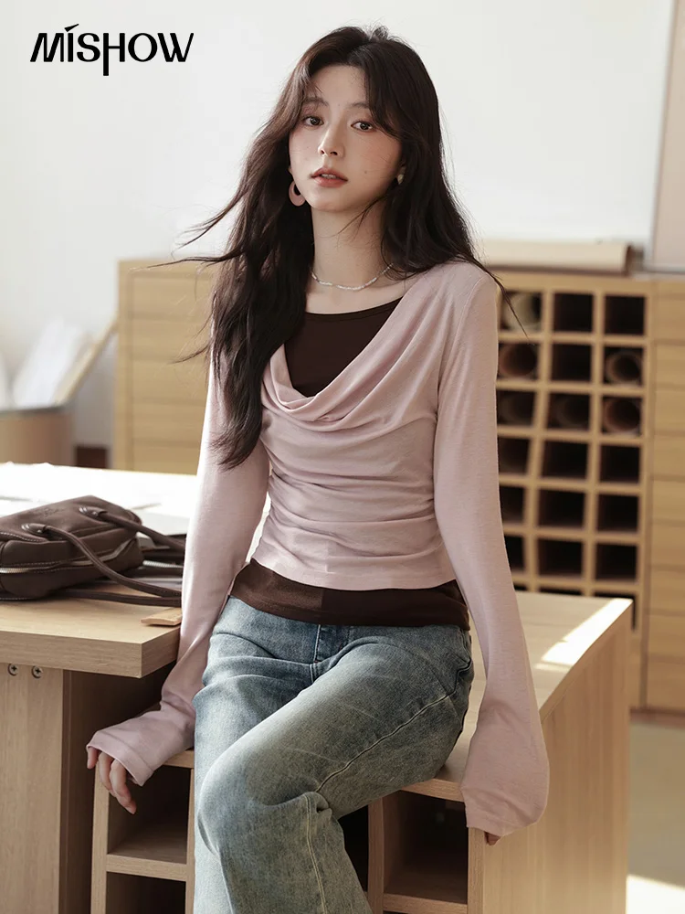 MISHOW سترة محبوكة متعددة الألوان مكونة من قطعتين لخريف 2025 بياقة متأرجحة ملابس علوية غير رسمية بخصر متباين MXE42Z1341 #3