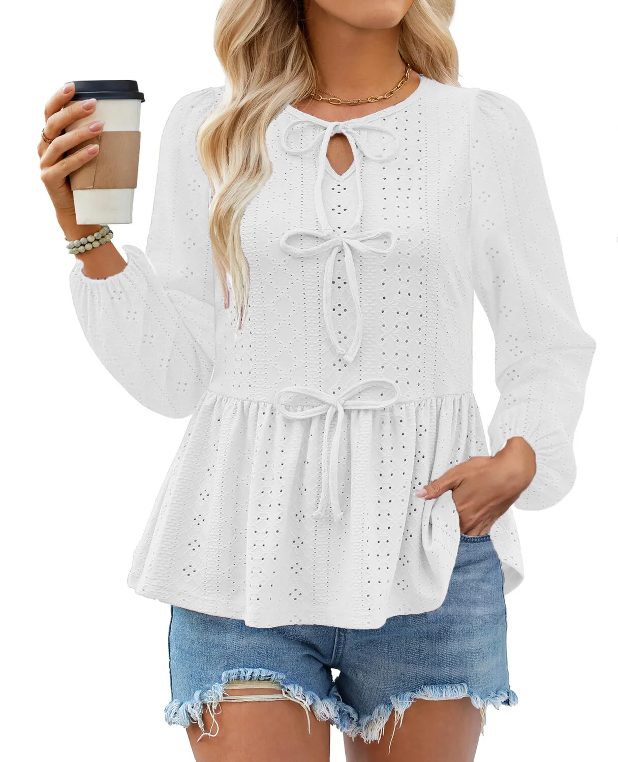 Chemisier nuisette Y2K pour femmes, col rond, manches bulles, chemises rétro décontractées, 2025