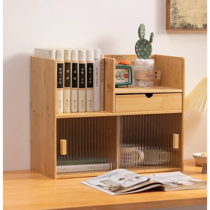 

Log Wind Table Top with Drawer Bookshelf Storage Furniture Desk Small Multilayer File Rack Children Room Book Cabinet