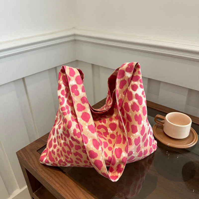 

Women Shoulder Bag Fashion Messenger Casual Leopard Print Canvas New Trendy Korean College Style Tote Large Capacity Hand-held
