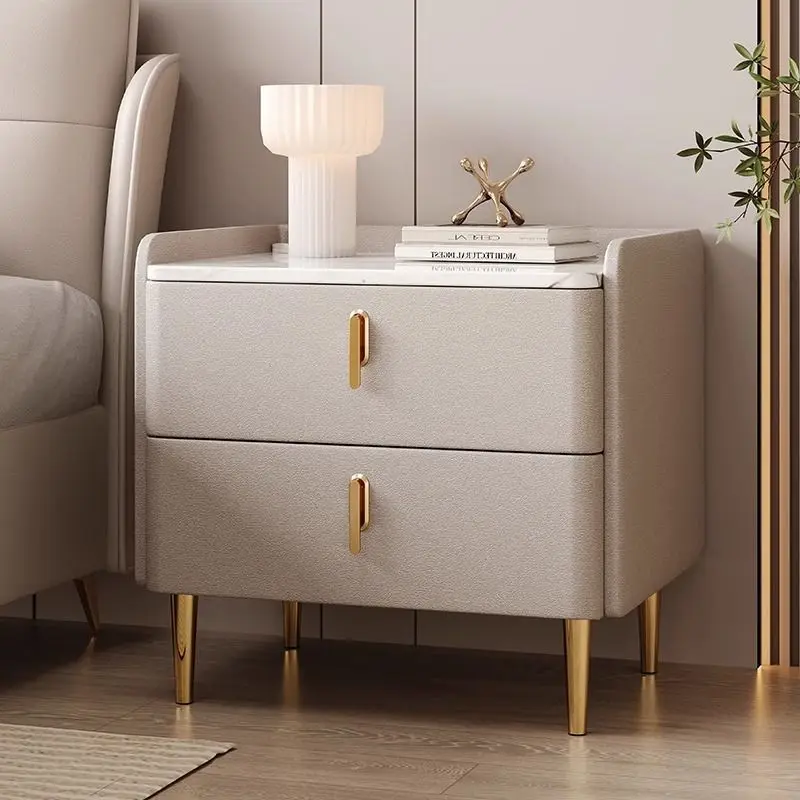 Bedroom bedside cabinet fully equipped with solid wood rock slab locker