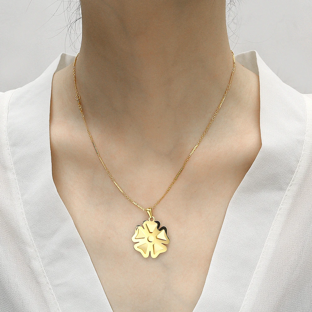 Stainless Steel Gold Flower Plant Pendant Necklace Fashion Trend Delicate Jewelry Gift For