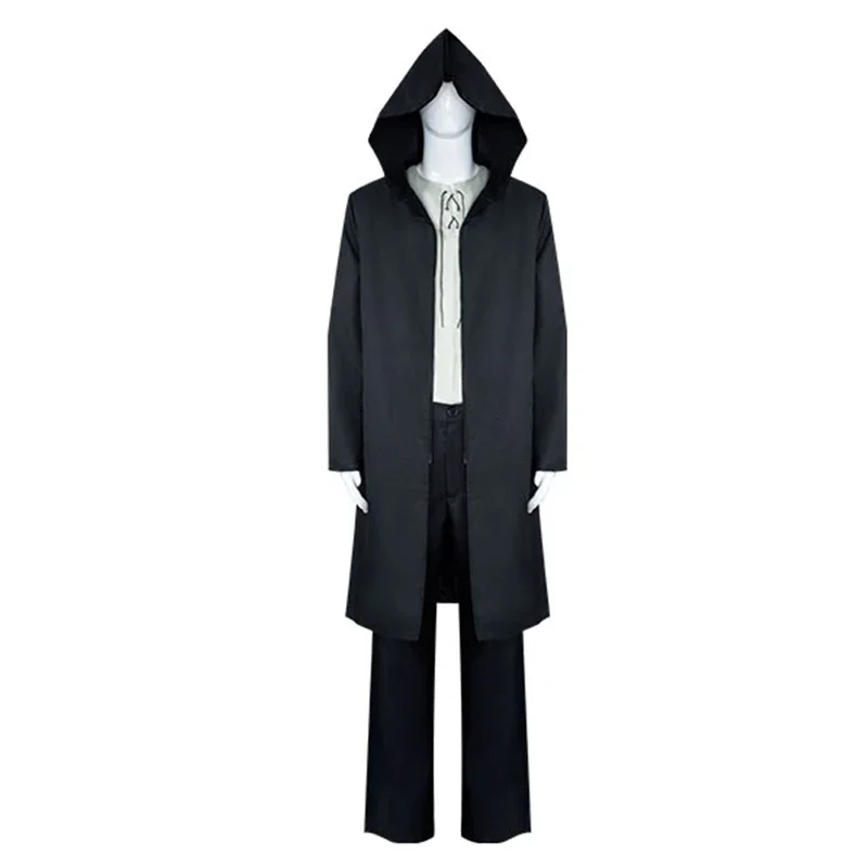 Eren Jaeger Season 4 Anime Attack on the Titans Costume Eren Cosplay Black Hooded Trench T-shirt Pants Halloween Clothes