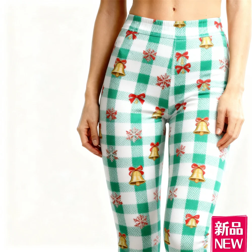 Chritsmas Theme Casual Yoga Pants For Women 3D Print Creative Plaid Pattern Elastic Leggings Autumn Winter Comfortable Long Pant