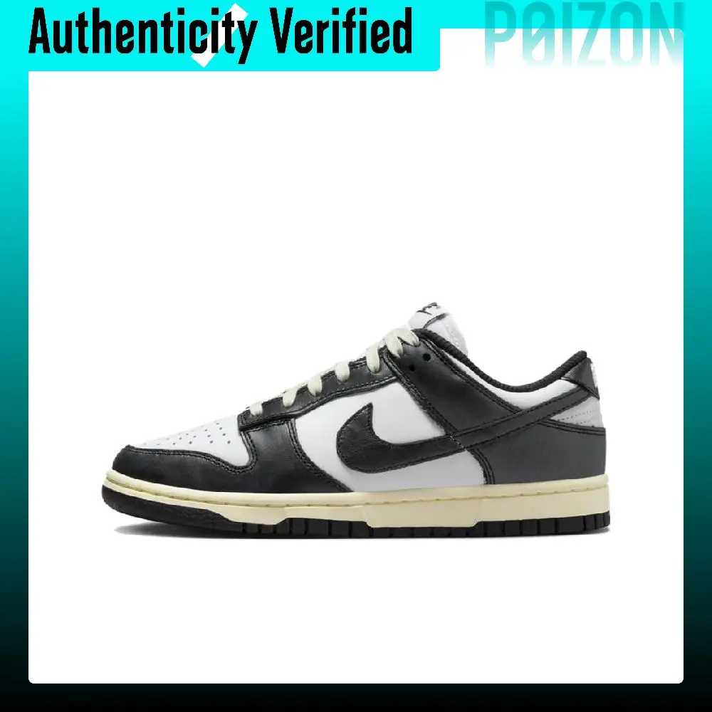 Nike Dunk Low Prm 'Vintage Panda' Cow Split Leather Low top Skateboard Shoes Women's Black White FQ8899-100