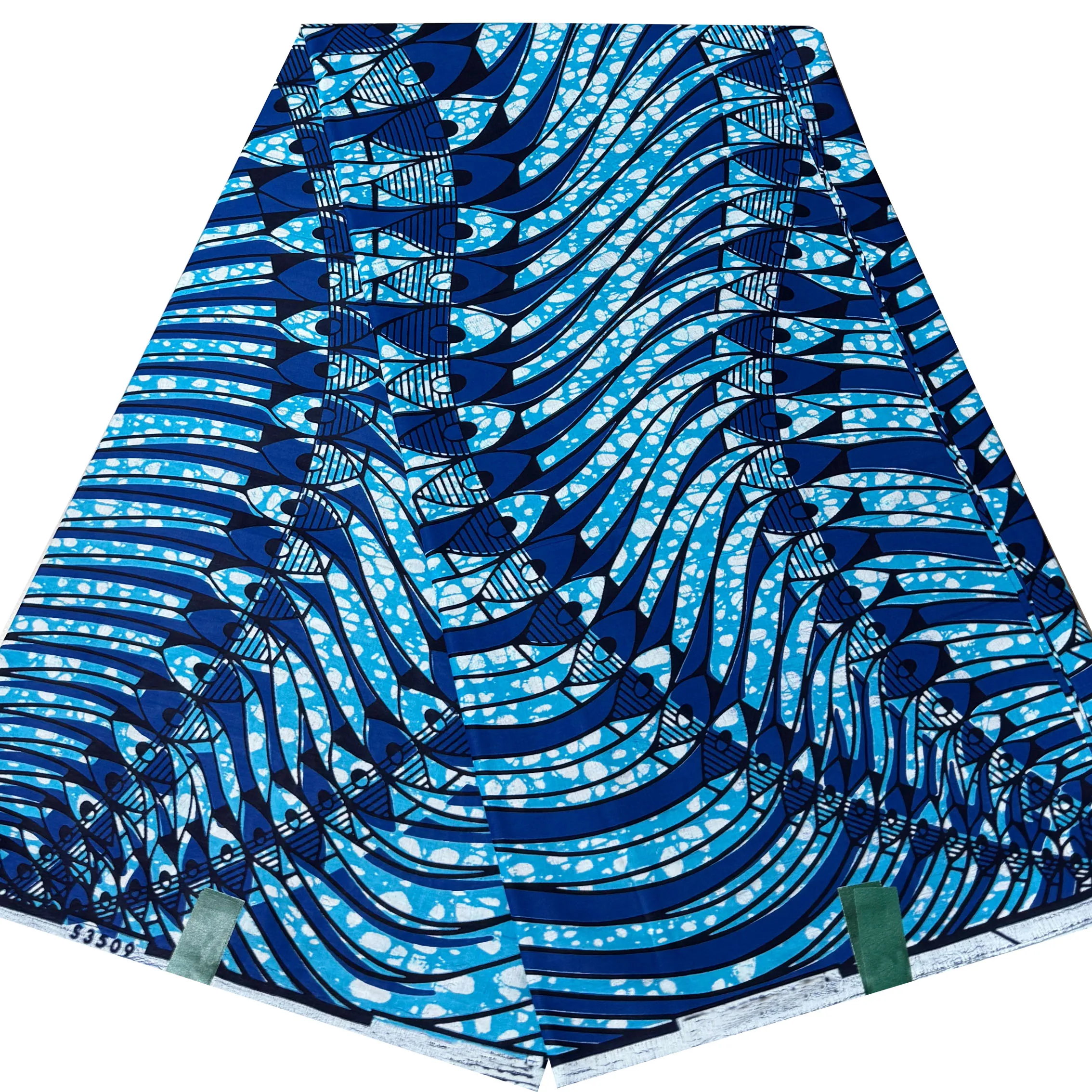 Super African wax Print Fabric Geometric Wave Fish Ankara 100% Cotton 6 Yards Shades Of Blue Pagne Cloth For Women Dress Sewing