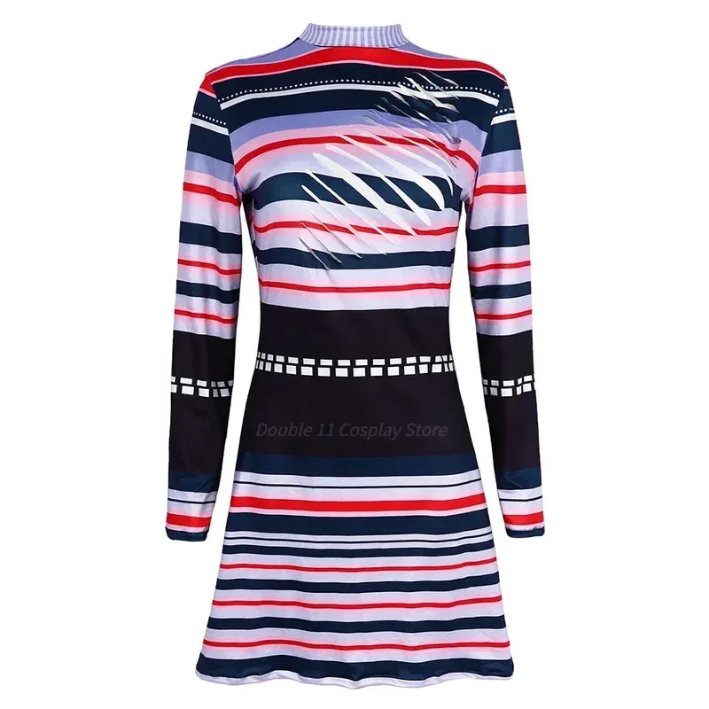 

asdh8@New 2025 Movie Astrid Deetz Cosplay Costume Women Dress Striped Long Sleeves Halloween Clothes Uniform OutfitCOSda@
