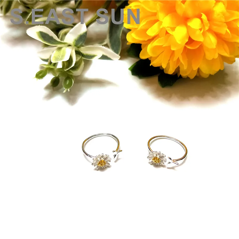 S.EAST SUN 925 Sterling Silver Plated 14 gold lovely sweet Daisy ring women's fashion temperament Wedding Party Jewelry