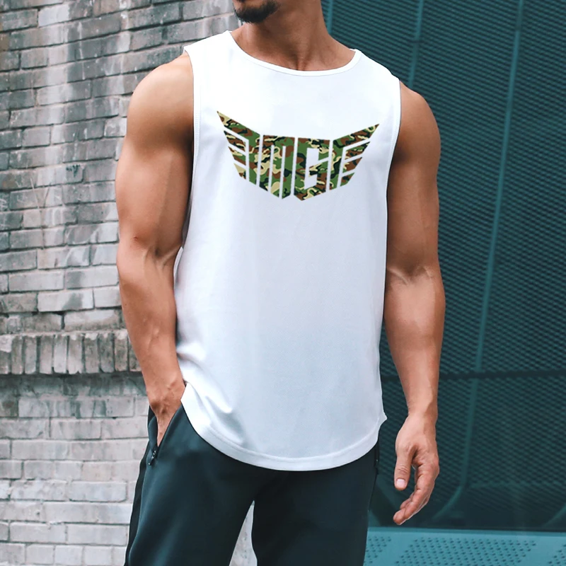 Muscleguys Summer Men Stretching Running Vest Breathable Polyester Athletic Top Lightweight Loose Sportswear Jogging Fitness Gym