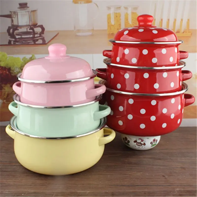 

3-piece Set Enamel Soup Pot Household Kitchen Cookware Cute Complementary Food Bowl Milk Pot Stock Pot