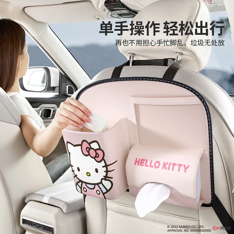 Sanrio Car Seat Back Storage Box Tissue Box Storage Box Mobile Phone Holder Water Cup Holder Cartoon Hello Kitty Car Accessories