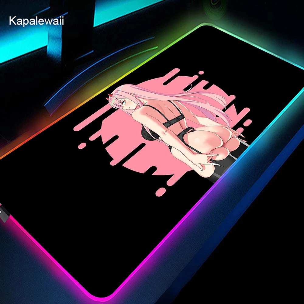 

Коврик для мыши Sexy Zero Two, компьютерный коврик RGB с рисунком аниме, игровые коврики с подсветкой, коврик для мыши, скоростной светодиодный коврик для клавиатуры