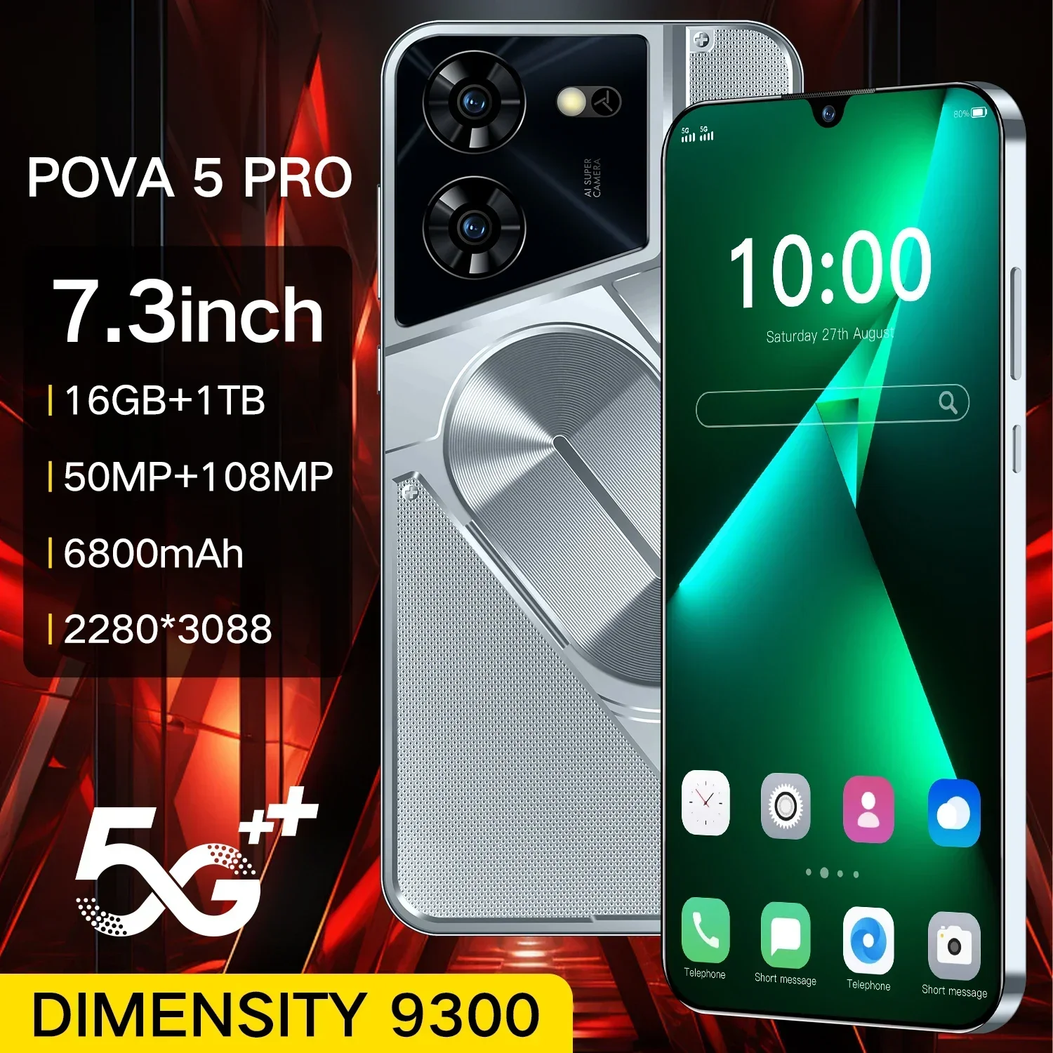 

Смартфон POVA 5 Pro Android 7,3 дюйма 512 ГБ ПЗУ 2 ТБ ОЗУ 6800 мАч OTG Mobiel телефоны 5 + 16 МП Восьмиядерный Google Play Новые мобильные телефоны