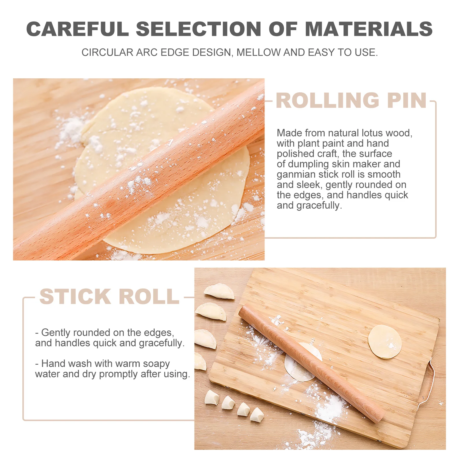 

16Cm Rolling Pin Made of Natural Lotus Wood Smooth Hand Polished Dumpling Skin Maker for Dough Noodles Bread Ganmian Stick Roll