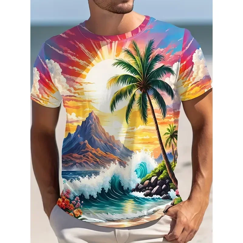 Hawaiian Beach Vacation 3D Print Sports Quick Dry Breathable Men T Shirt Outdoor Street Casual Fashion Short Sleeve Clothing