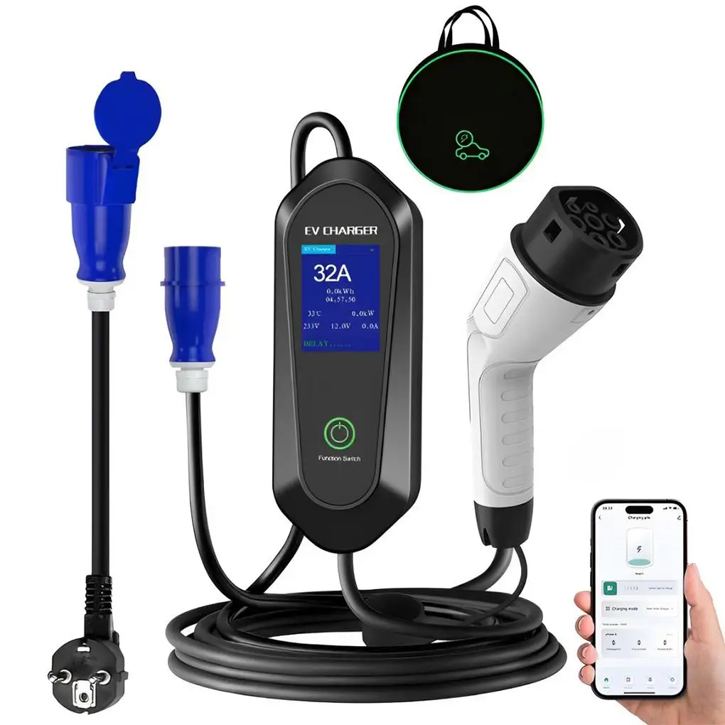 

32A 7KW 5M Single-Phase 3PIN Type 2 Charging Cable CEE With LCD Display EV Charger Portable