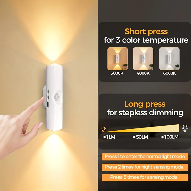 1/2/4Pcs LED Motion Sensor Lights Adjustable Brightness USB Rechargeable Magnetic Night Light for Bedside Desk Stairs Closet