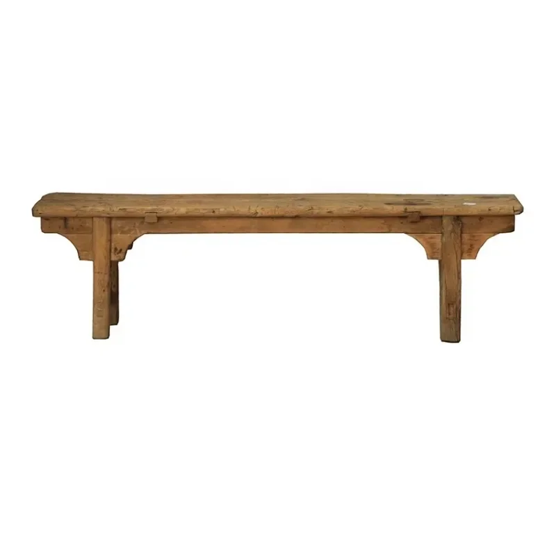 Elm Farmhouse Bench, Vintage Country Home Decor Furniture Edge Board Bench