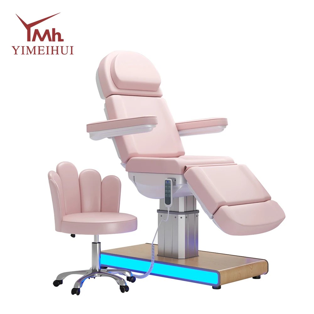 電動マッサージベッド サロン家具 ピンクゴールド フェイシャルベッド 美容サロン機器 日本式ヘッドスパベッド