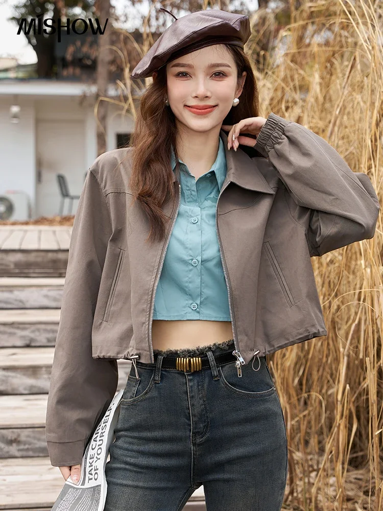 MISHOW Autumn Fashion Fake Two Piece Combination 100 Cotton Shirt Jacket Casual Versatile Short Coat Streetwear Tops MXC41W0053