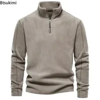 2025 Men's Winter Warm Fleece Tops Sweatshirts Casual Long Sleeve Zipper Stand Collar Pullover Tops Fashion Solid Sweatshirts