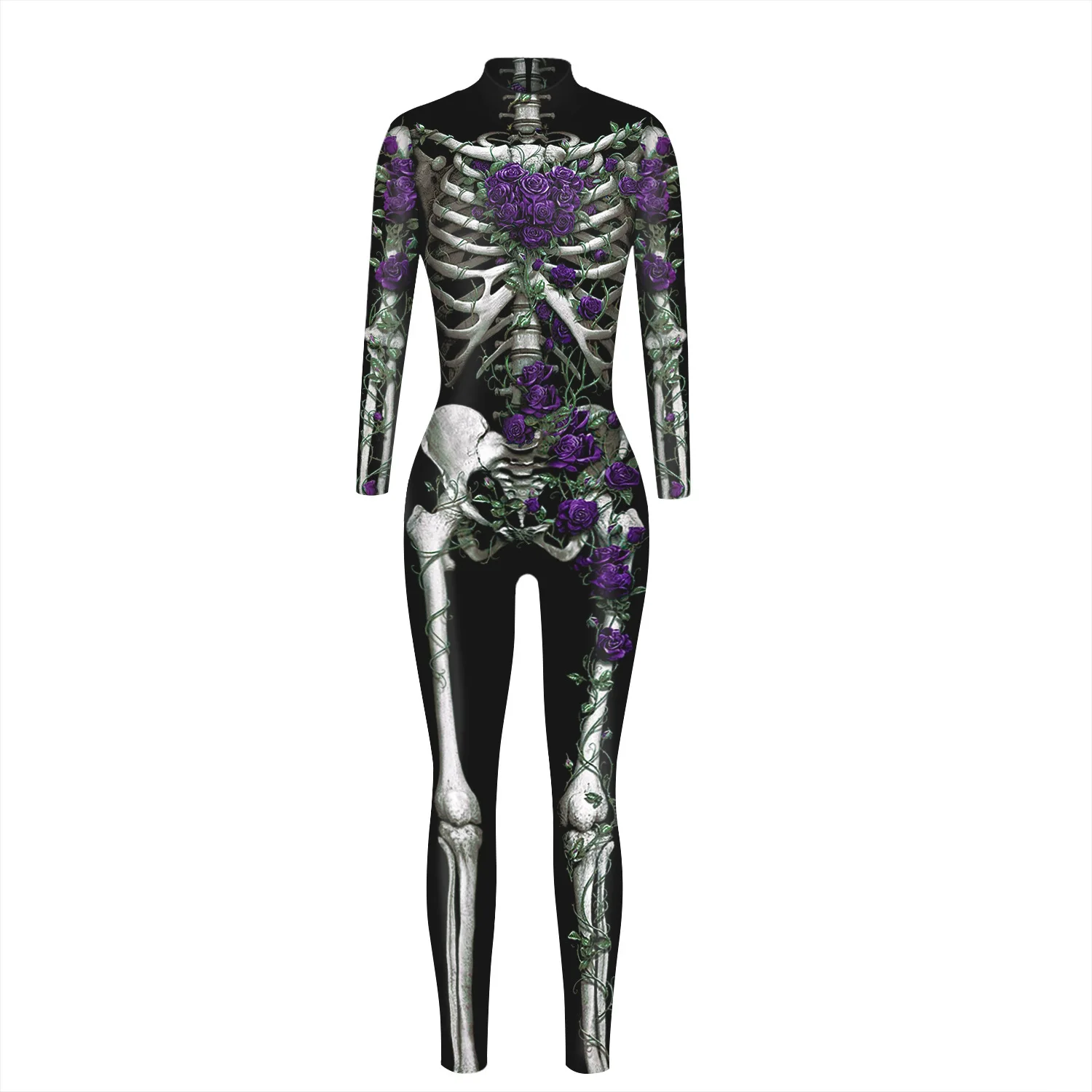 Festtags-Karnevalskostüm Skelett-Bedruckte Bodysuits für Frauen Bunte Halloween-Cosplay-Jumpsuits Zentai-Catsuit – Detail 10