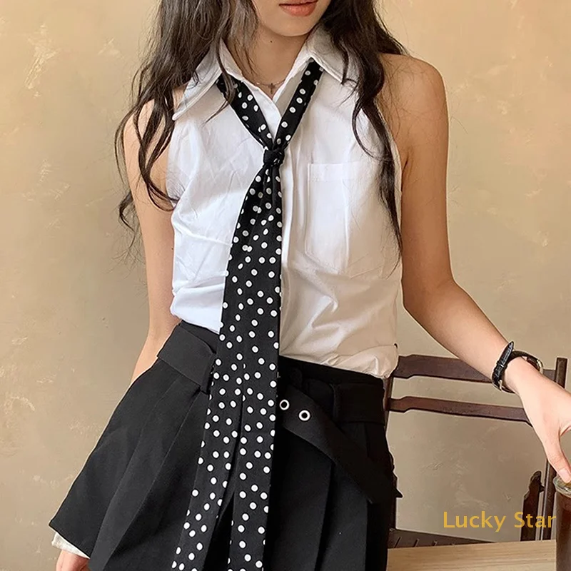 

Vintage Narrow Long Scarf For Women Black Neckerchief Polka Dot Bag Ribbon Headband Choker Streamer Lady Accessories
