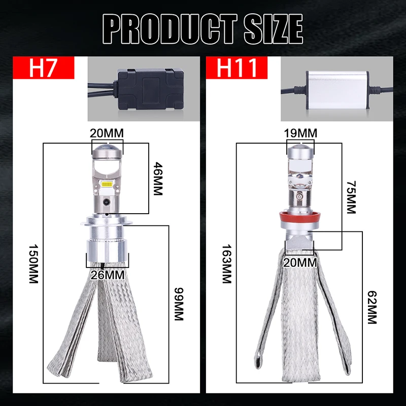 HB3 9005 LED الضباب كشاف ضوئي العدسات 360 عدسة صغيرة مع النحاس الفرقة 6000K Canbus لا أخطاء السيارات العلوي مصباح PTF بدون مروحة
