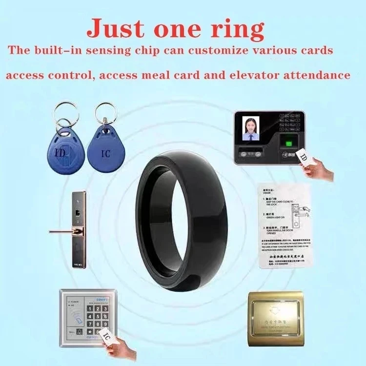 Dual Chip Encrypted Access Card Black Ring Attendance Elevator NFC Inductive Fingerprint Lock 125KHz/13.56MHz Universal Card