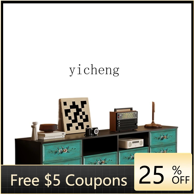 

Zc Hand-Painted TV Cabinet Retro Living Room Background Wall Display Cabinet Projection Floor Cabinet