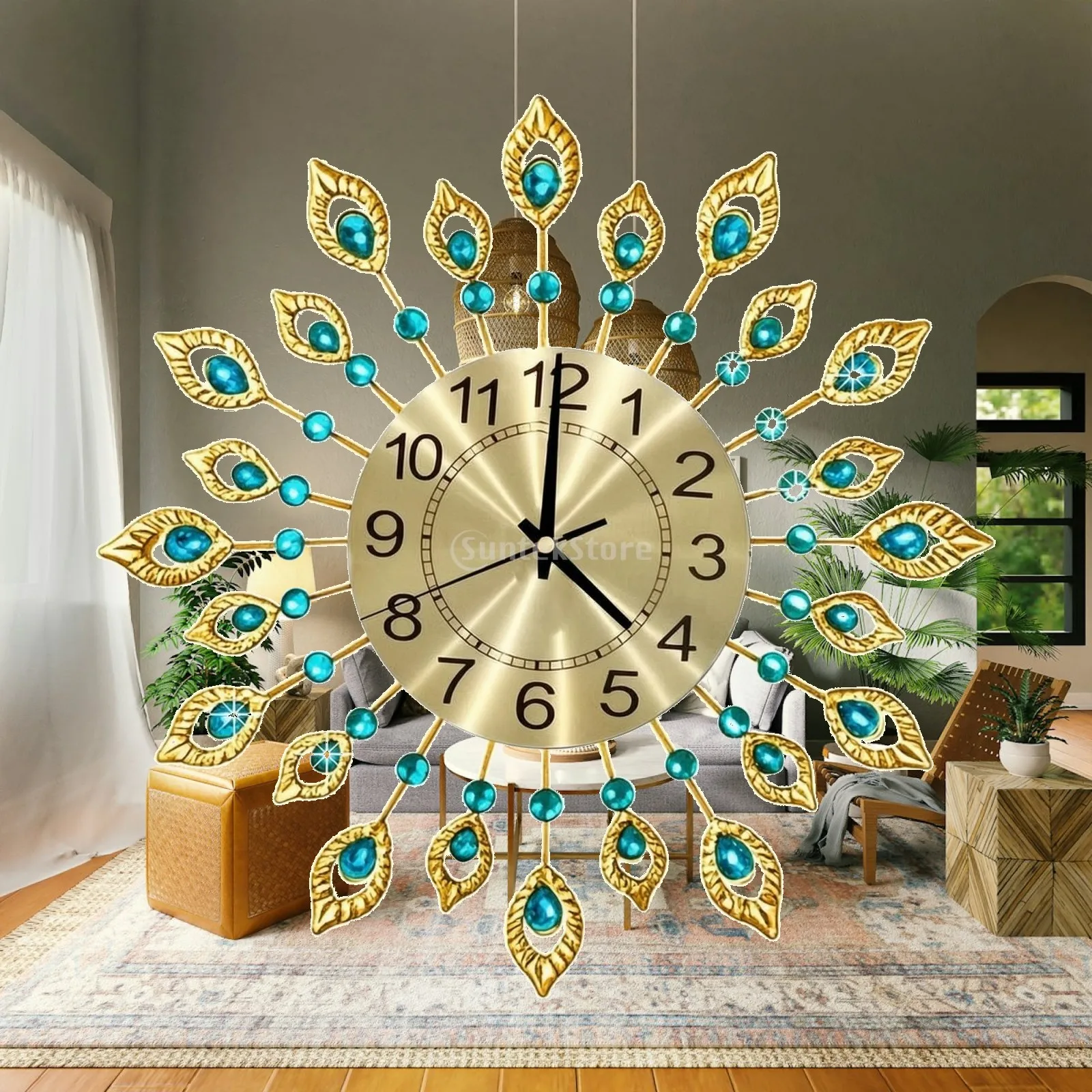 Peacock Wall Clock Noiseless Radiant Wall Clock Elegant Modern Glam for Living Room, Entryway