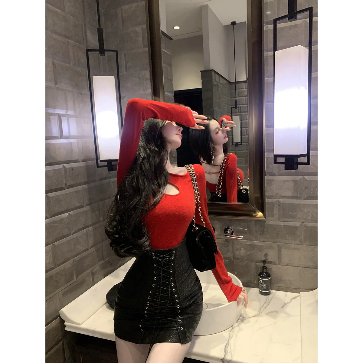 

Sexy Long Sve Knitted Base irt Bal Hollow out Design Autumn Winter New Sle Faionable Hollow out Ba Top for Women