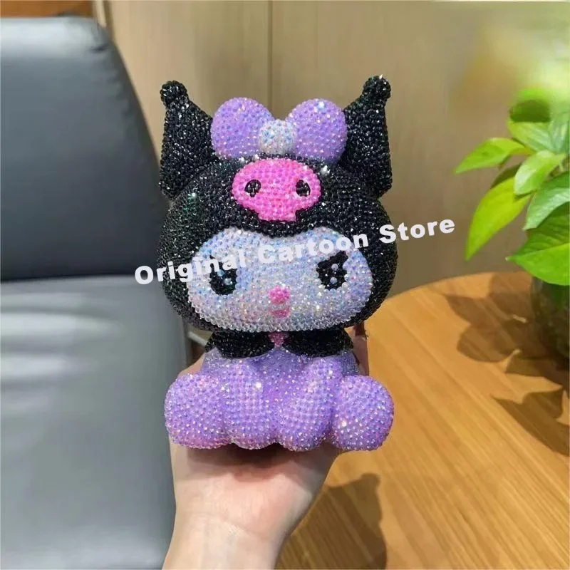 Hello Kitty Sanrio Kuromi Small Manual Diy Toy Doll Piggy Bank Stick Diamond Baby Vinyl Cartoon Doll Ornaments