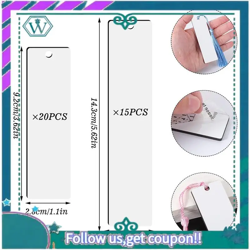 35 Pcs Sublimation Bookmark Blank Heat Transfer MDF Bookmarks DIY Bookmarks With Hole And Colorful Tassels For Crafts