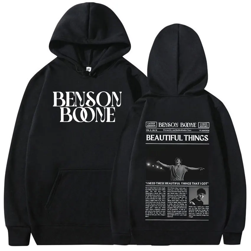 Benson Boone Pullover Hoodie Fireworks and Rollerblades 2024 World Tour Sweatshirt Men's Women Hip Hop Fashion Oversized Hoodies