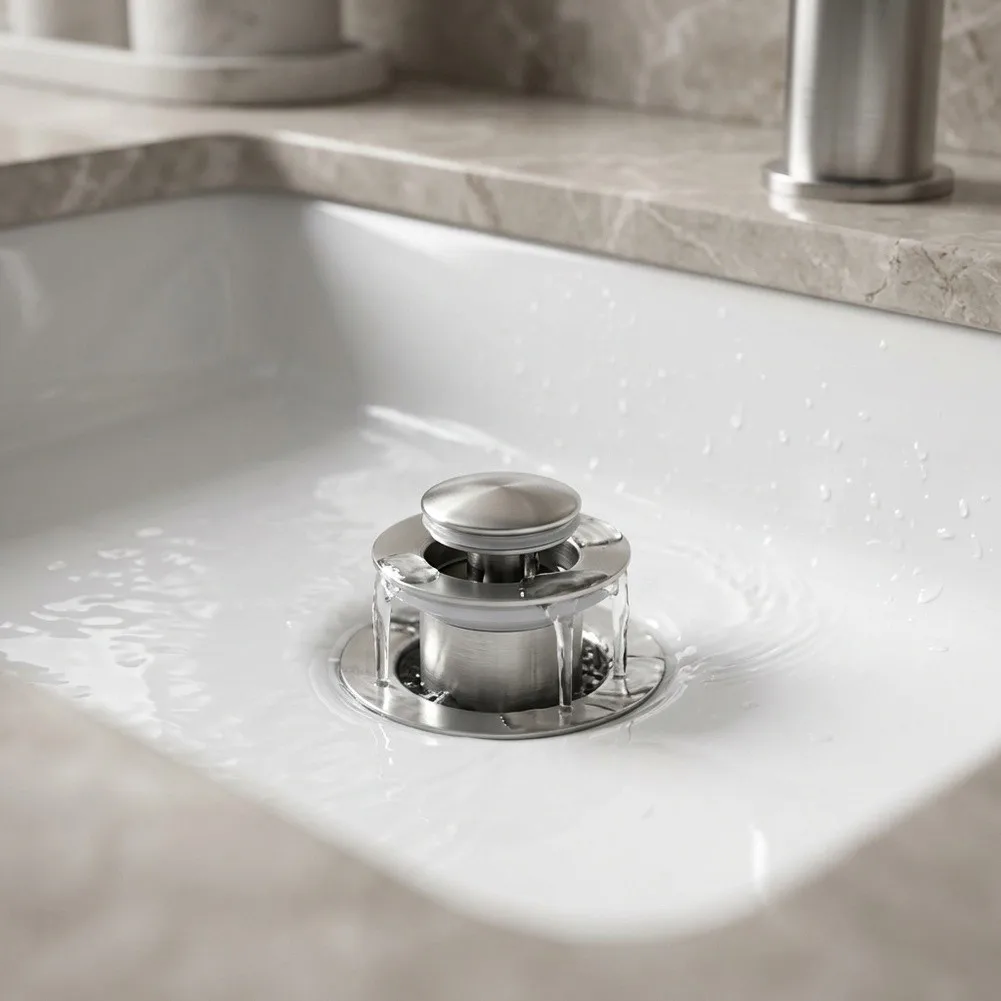 Overflow Lift Drain for Standard Bathroom Washbasins Featuring 304 Stainless Steel Construction and Smooth Operation