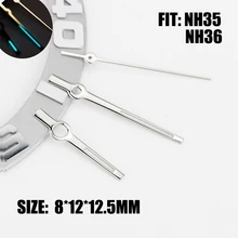 Logbook Needles Nh35 NH36 Polished Silver Hands 8*12*12.5mm Baton Style Datejust Hands Watch Hands C3 Blue Luminous Replacement