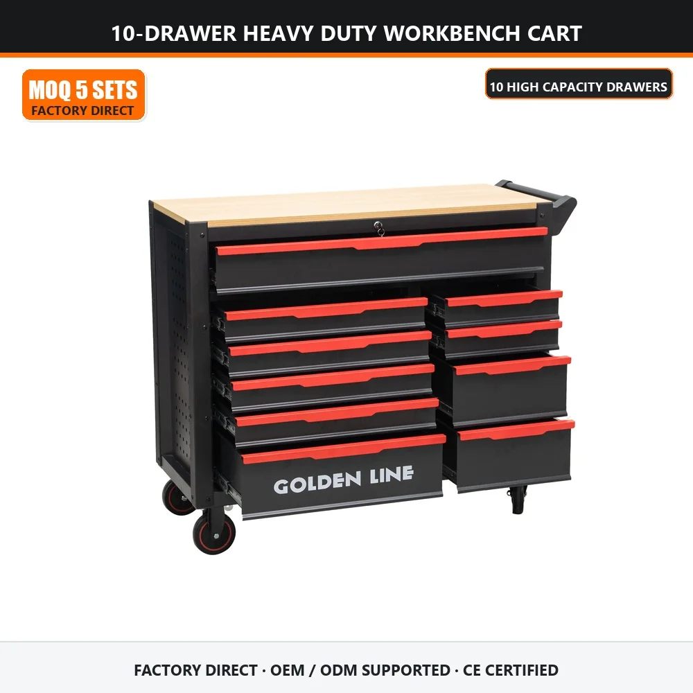 Large 10-Drawer Heavy Duty Steel Tool Storage Cabinet  Supported Workbench Organizer Cart For Garage And Workshop Use