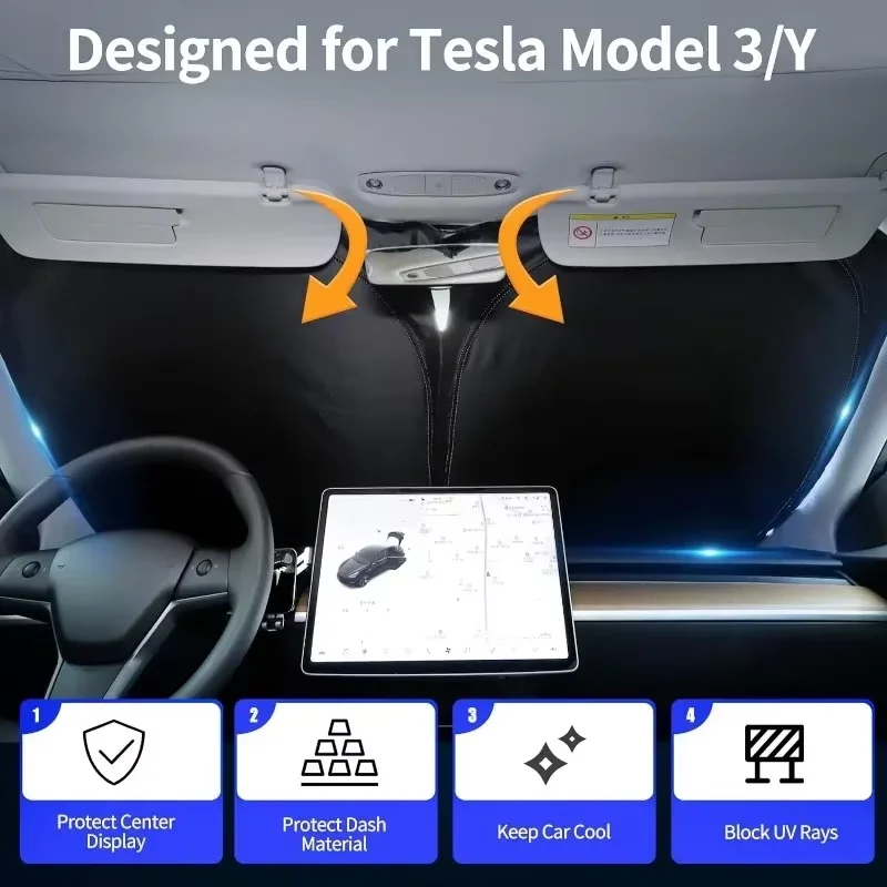 

For Model Y Model 3 2025 Windshield Sunshade Folding Front Window Sun Shade Cover Heat Protection Visor Accessories