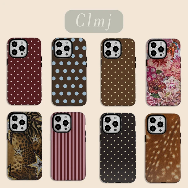 Casing Ponsel Mewah Motif Polkadot Cokelat Merah untuk iPhone 17 16 15 14 13 12 11 X XS XR XSMAX 7 8 Air Pro Max Plus Pelindung Lapis Ganda