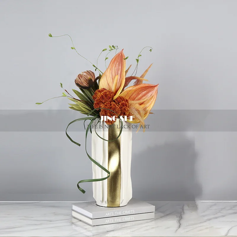 Creative flower device simulation dried flower hydroponic ceramic vase, home entrance ornament decoration handicraft