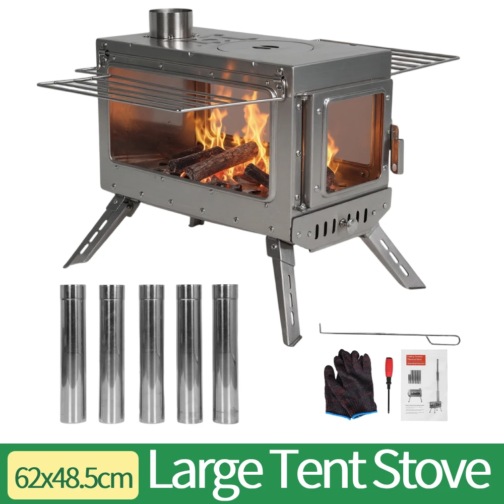 

Large Tent Stove with Chimney Pipe Stainless Steel Firebox Rust Proof Outdoor Heating Stove for Tents Shelters Camping
