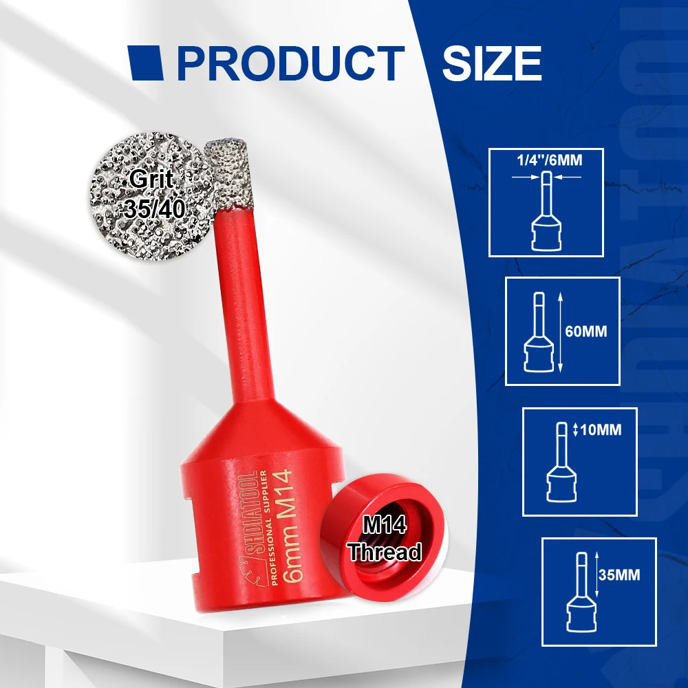SHDIATOOL 2pcs 6-16mm Diamond Drill Core Bits M14 Drilling Crown Granite Marble Tile Ceramic Hole Saw Diamond Drill Bits Set